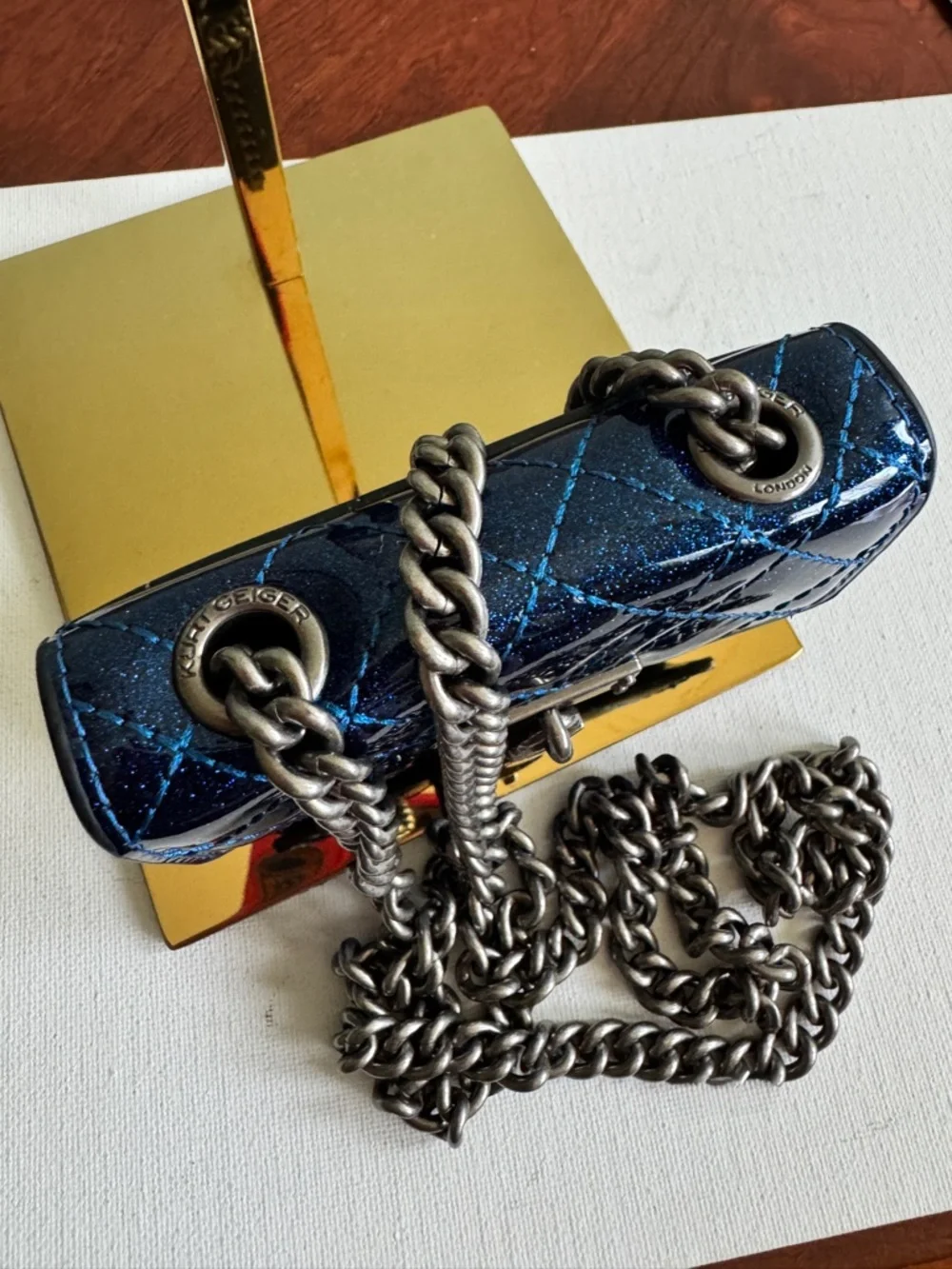 Kurt Geiger London Micro Braxton  Quilted Mini Shoulder Bag in Navy Blue,NWOT - Picture 5 of 10